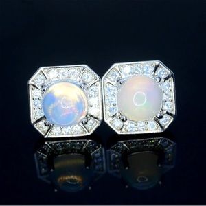 Natural Ethiopian Opal Stud Earrings with Cubic Zirconia set in 925 Silver